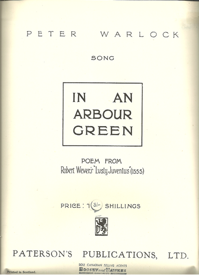 Picture of In an Arbor Green, Peter Warlock, a poem from Robert Wever's "Lusty Juventus", high voice solo