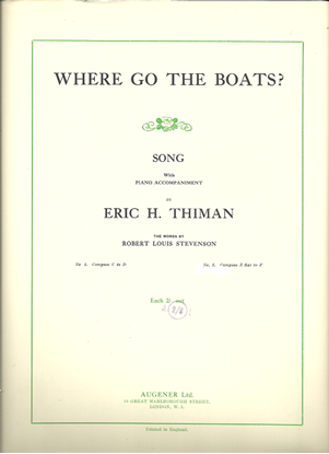 Picture of Where Go the Boats, Robert Louis Stevenson & Eric H. Thiman, low voice solo