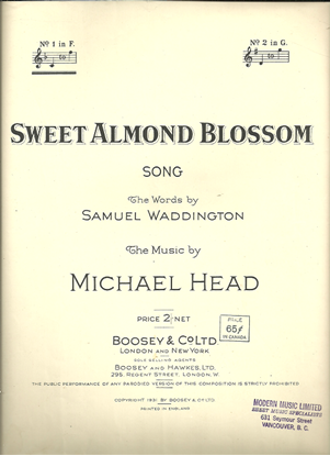 Picture of Sweet Almond Blossom, Samuel Waddington & Michael Head, medium vocal solo