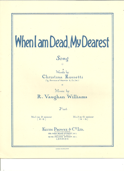 Picture of When I am Dead My Dearest, Christina Rossetti & R. Vaughan Williams, low voice