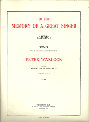 Picture of To the Memory of a Great Singer, Robert Louis Stevenson & Peter Warlock, high voice solo