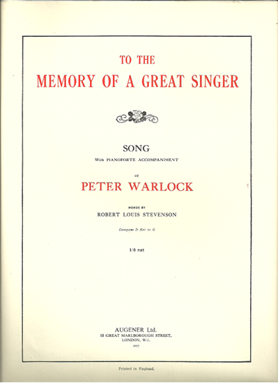 Picture of To the Memory of a Great Singer, Robert Louis Stevenson & Peter Warlock, high voice solo
