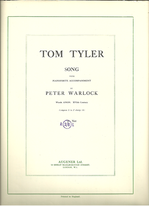 Picture of Tom Tyler, Peter Warlock, med-high voice sheet music