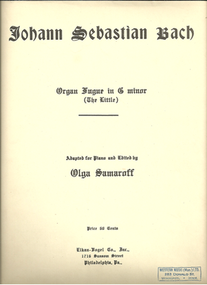 Picture of Organ Fugue in g minor(The Little), J. S. Bach, arr. Olga Samaroff, piano solo 