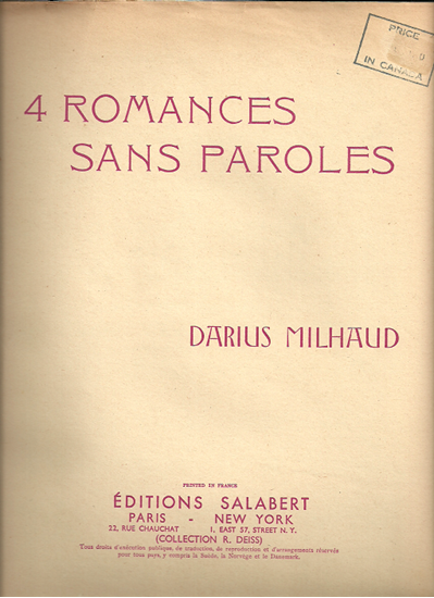 Picture of 4 Romances Sans Paroles, Darius Milhaud