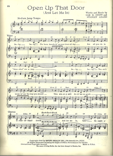 Picture of Open Up That Door (And Let Me In), Sam H. Stept & Stanley Adams, sheet music