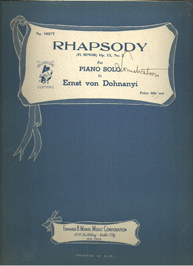 Picture of Rhapsody in f# minor Op. 11 No. 2 Ernst von Dohnanyi, piano solo
