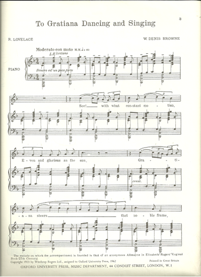 Picture of To Gratiana Dancing and Singing, W. Denis Browne, vocal solo 