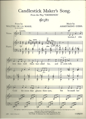 Picture of Candlestick Maker's Song, from the play "Crossings", Walter de la Mare & Cecil Armstrong Gibbs, medium high vocal solo