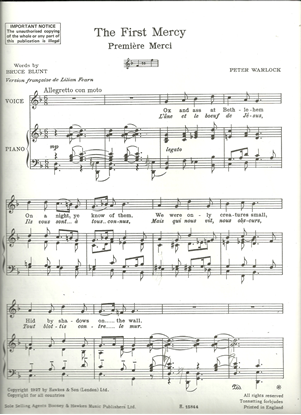 Picture of The First Mercy, Premiere Merci, Peter Warlock, medium high vocal solo