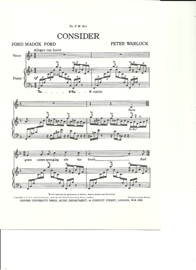 Picture of Consider, Peter Warlock, unison octavo vocal solo
