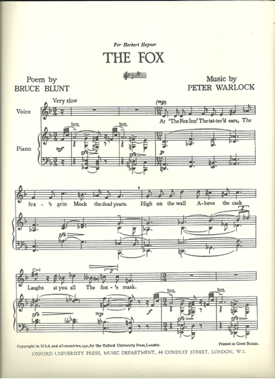 Picture of The Fox, Peter Warlock, med-high vocal solo