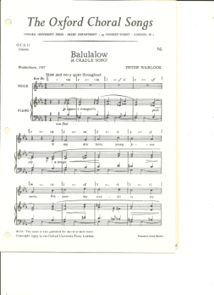 Picture of Balulalow, Peter Warlock, unison octavo vocal solo 