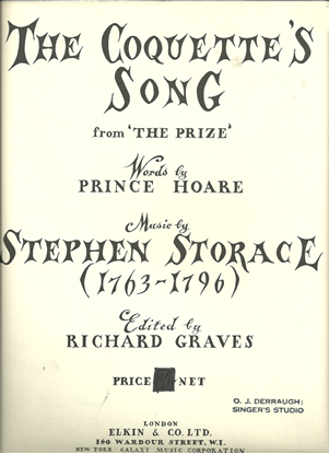 Picture of The Coquette's Song, from opera "The Prize", Stephen Storace, medium voice sheet music