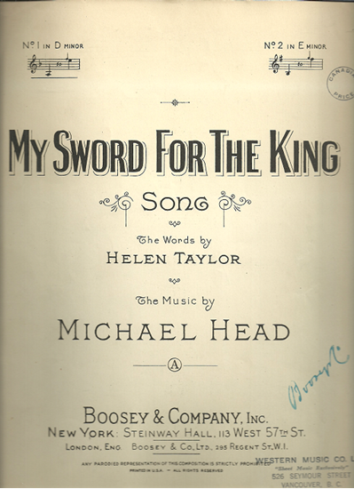 Picture of My Sword for the King, Michael Head, low voice solo