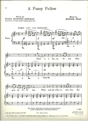 Picture of Funny Fellow(A), Michael Head, med-high voice, sheet music, used