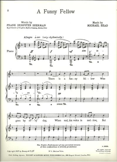 Picture of Funny Fellow(A), Michael Head, med-high voice, sheet music, used