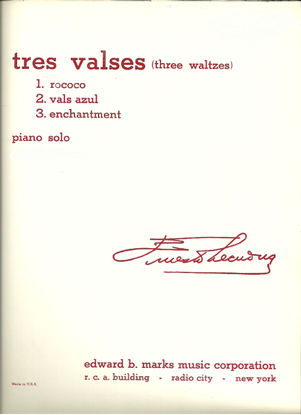 Picture of Tres Valses, Three Waltzes, Ernesto Lecuona, piano solo 