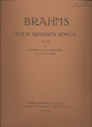 Picture of Four Serious Songs, J. Brahms Op. 121, contralto/baritone
