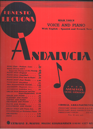 Picture of Andalucia, Ernesto Lecuona, high voice solo
