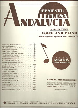 Picture of Andalucia, Ernesto Lecuona, medium voice solo