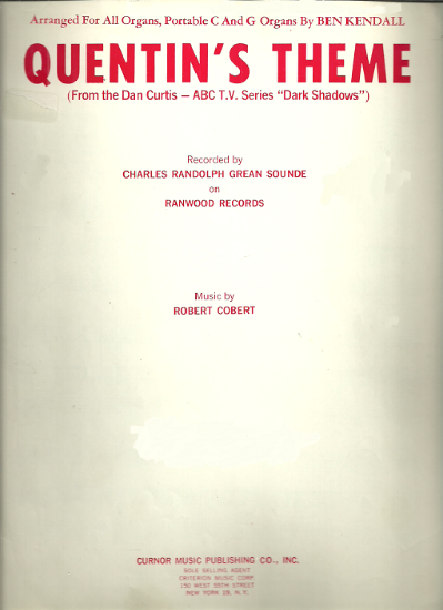 Picture of Quentin's Theme from TV show "Dark Shadows", Robert Cobert, arr. for organ solo by Ben Kendall