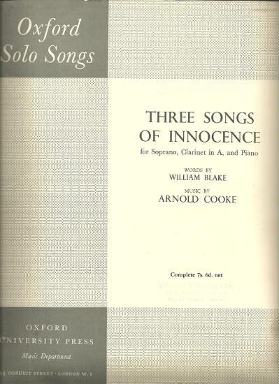 Picture of Three Songs of Innocence, Arnold Cooke, soprano vocal solo/ clarinet/ piano 