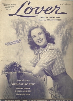 Picture of Lover, from movie "Because of Him", Rodgers & Hart, sung by Deanna Durbin
