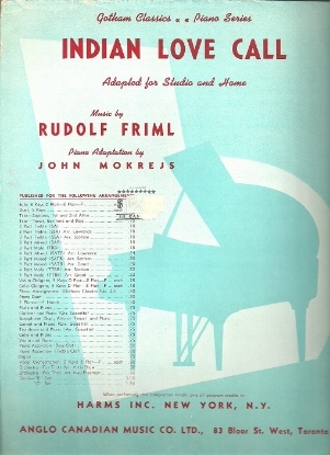 Picture of Indian Love Call, Rudolph Friml, transcr. John Mokrejs, piano solo