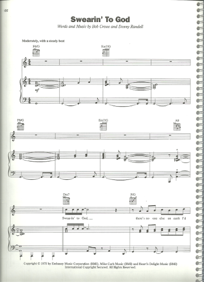 Picture of Swearin' to God, Bob Crewe & Denny Randell, recorded by Frankie Valli & The Four Seasons, pdf copy 