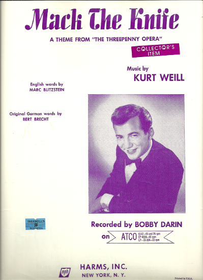 Picture of Mack the Knife, from "The Threepenny Opera", Kurt Weill, popularized by Bobby Darin