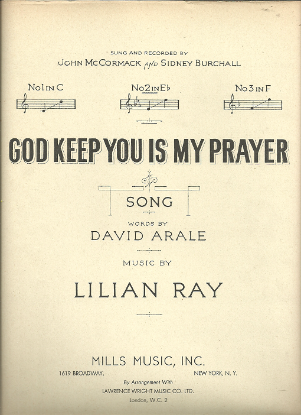 Picture of God Keep You is My Prayer, David Arale & Lilian Ray, recorded by John McCormack, medium high key of Eb