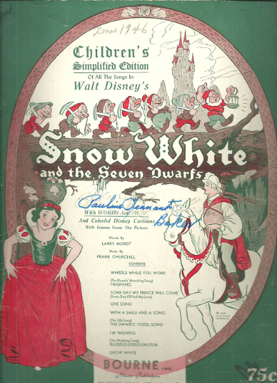Picture of Snow White & the Seven Dwarfs, from Walt Disney movie, Larry Morey & Frank Churchill, arr. L. W. Rovenger, easy piano 
