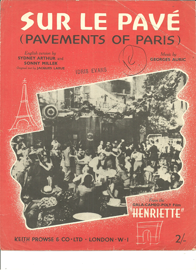 Picture of Sur le Pave (Pavements of Paris), from movie "Henriette", Jacques Larue & Georges Auric, sheet music