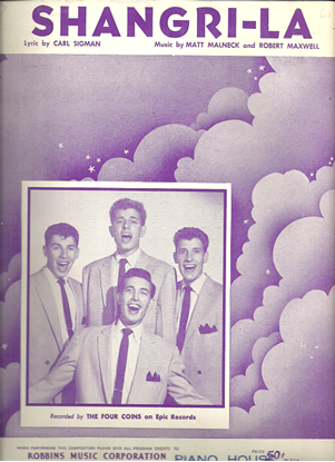 Picture of Shangri-La, Carl Sigman, Matt Malneck & Robert Maxwell, recorded by The Four Coins, sheet music