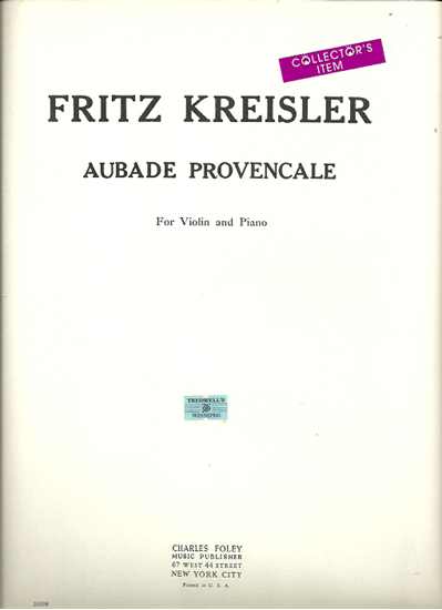 Picture of Aubade Provencale in the Style of Louis Couperin, Fritz Kreisler, violin solo 
