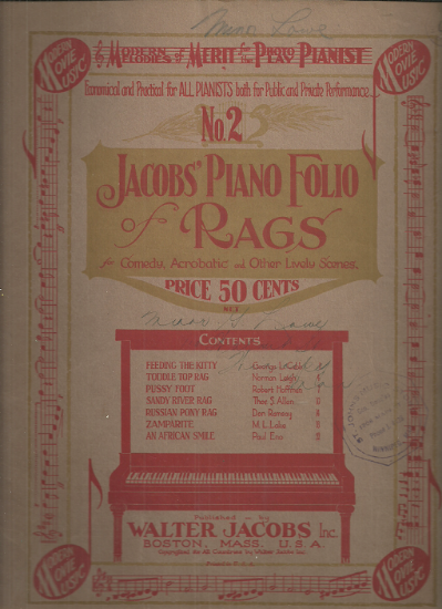 Picture of Modern Melodies of Merit for the Photo Play Pianist, Jacobs Piano Folio of Rags No. 2