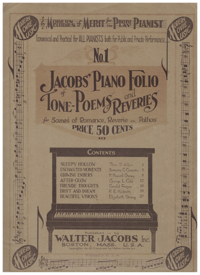 Picture of Modern Melodies of Merit for the Photo Play Pianist, Jacobs Piano Folio of Tone Poems & Reveries No. 1