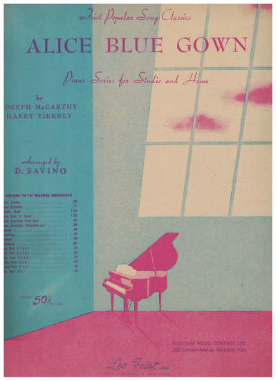 Picture of Alice Blue Gown, Joseph McCarthy & Harry Tierney, arr. Domenico Savino, piano solo 