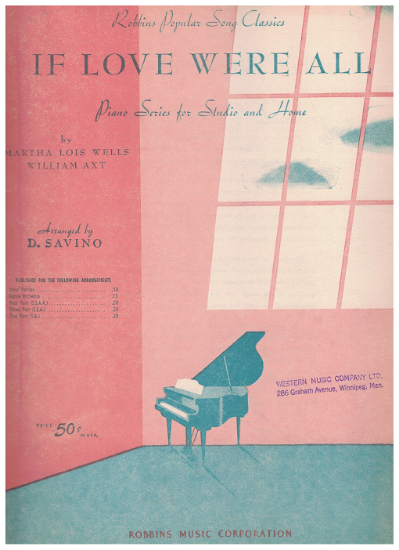 Picture of If Love Were All, Martha Lois Wells & William Axt, arr. Domenico Savino for piano solo