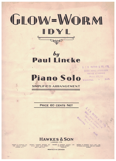 Picture of Glow-Worm, Paul Lincke, simplified piano solo