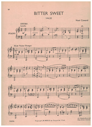 Picture of Bitter Sweet, Noel Coward, arr. for piano solo by Chris S. Langdon