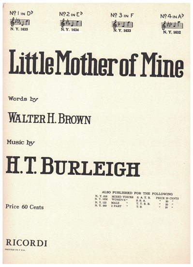 Picture of Little Mother of Mine, H. T. Burleigh, vocal solo