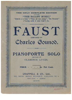 Picture of Faust, Charles Gounod, complete piano score, transcr. Clarence Lucas 