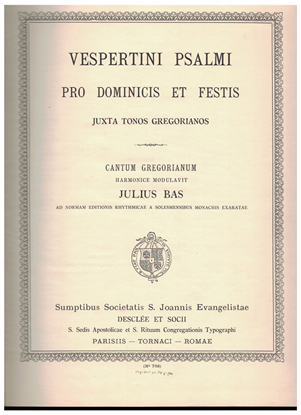 Picture of Vespertini Psalmi, Gregorian Chants, ed. Julian Bas, choral songbook