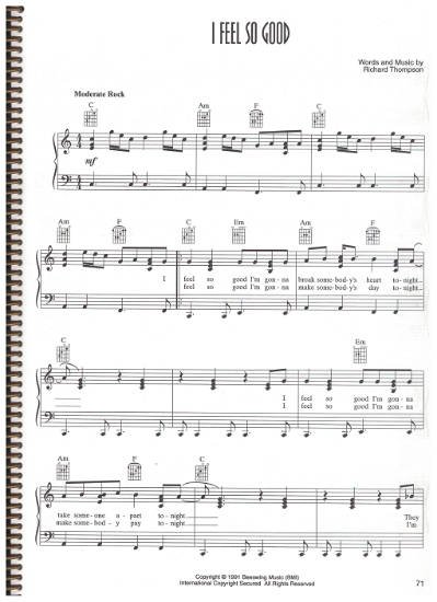 Picture of I Feel So Good, written & recorded by Richard Thompson, pdf copy