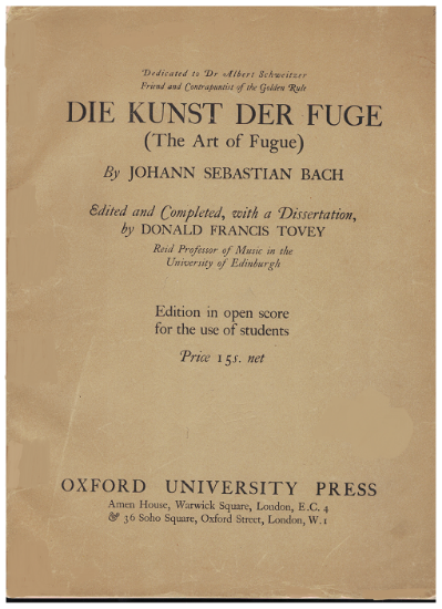 Picture of Art of Fugue (Die Kunst der Fugue), J. S. Bach, ed. Donald Francis Tovey