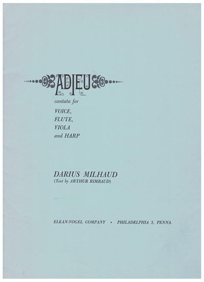 Picture of Adieu, Darius Milhaud, Cantata for Voice/Flute/Viola/Harp