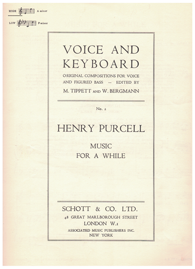 Picture of Music for a While, Henry Purcell, arr. Michael Tippett & Walter Bergmann, high voice 