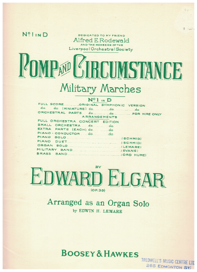 Picture of Pomp & Circumstance March No. 1 in D, Edward Elgar, arr. Edwin H. Lemare, organ solo